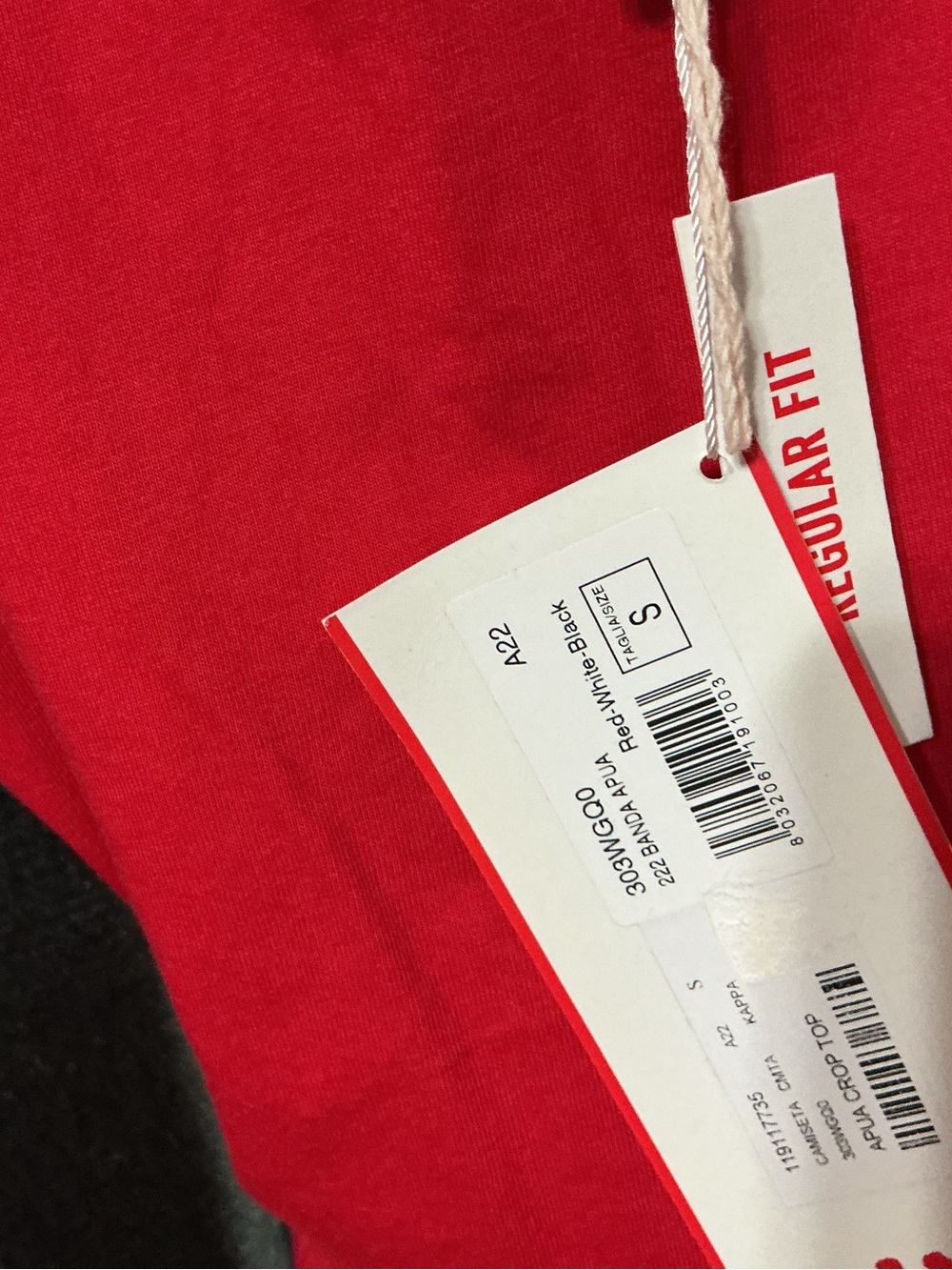 Kappa Red Cropped Logo Tee with White Shoulder Tape - Picture 6 of 6